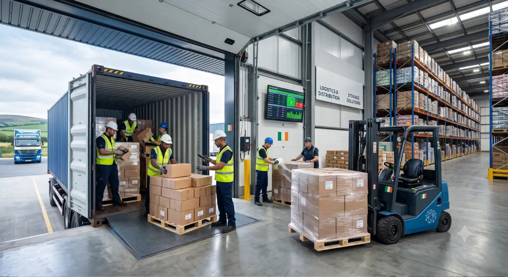 Container devanning at Joe McGovern Transport pallet storage Ireland - 40ft container unloading