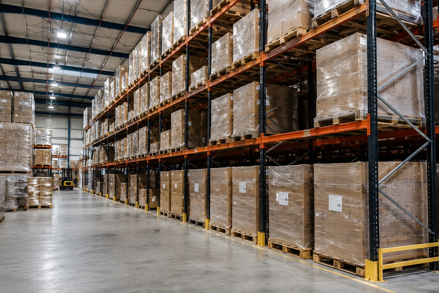 Electric forklift handling pallets in pallet storage Ireland facility Co. Cavan