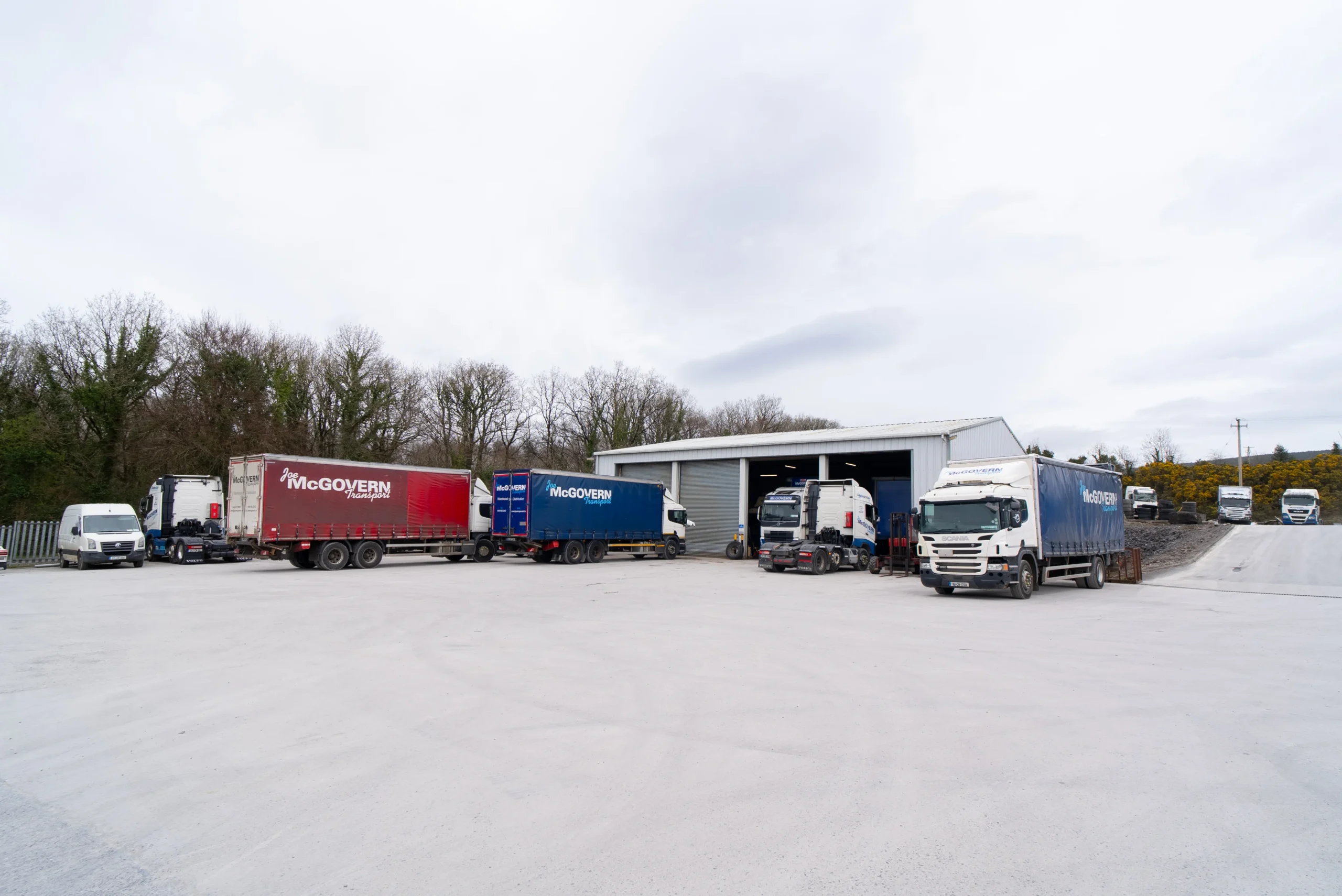Haulage fleet lined up at a depot
